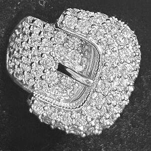 💍 925 Sterling Silver Stamped Textured Crystal Blinged Buckle Ring/Vintage Sz. 5